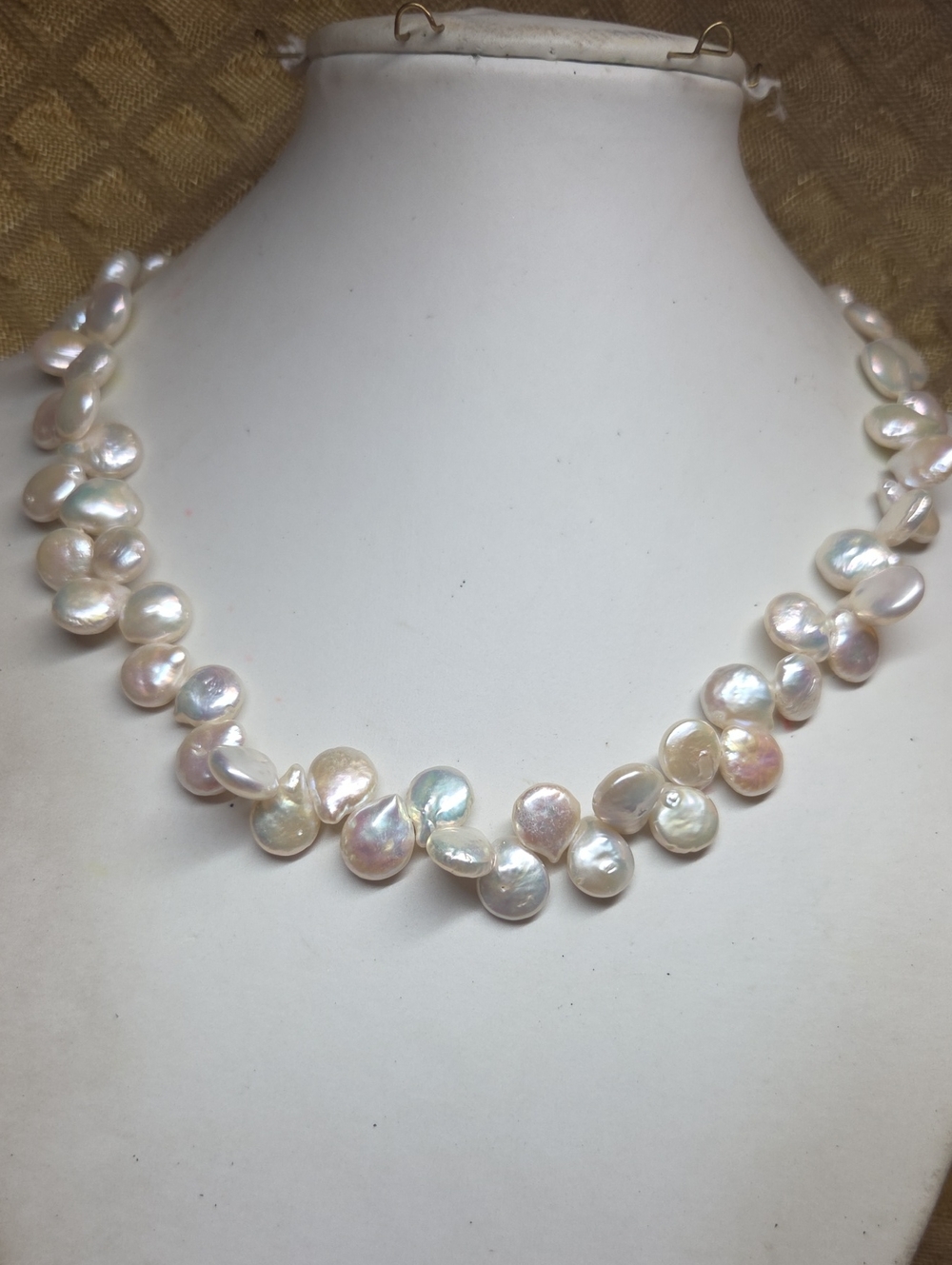 Freshwater Pearl Coin Necklace Real Pearls - Iridescent White